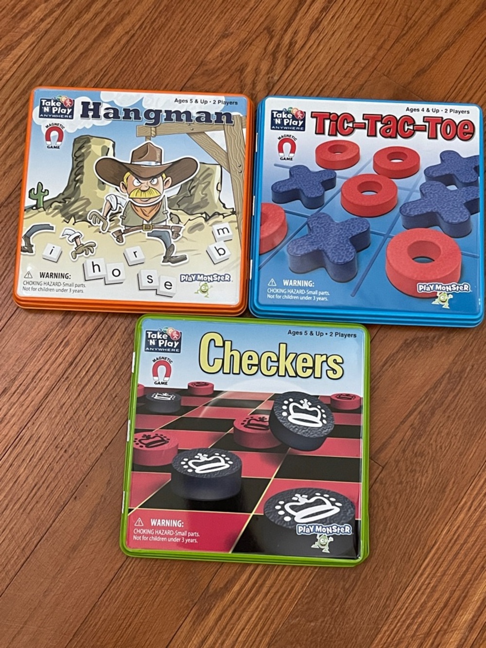 Take & Play lot of 3 magnetic travel games, Hangman, Tic-Tac-Toe, checkers